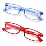V.W.E. 2 Pairs Casual Rectangular Reading Glasses - Stylish Simple Readers (1 Blue 1 Red, 1.50)