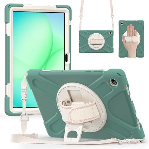 KAHITE Case for Galaxy Tab A11+ Plus 2025, with Screen Protector+360 Rotating Hand Strap&Stand+Shoulder Strap (E-Green, Galaxy Tab A11+)
