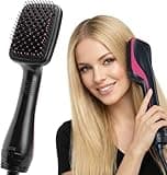 3-in-1 Hair Dryer Brush & Hot Air Styling Brush, Hair Straightener Brush for Drying, Straightening & Smoothing, 3 Heat/Speed Settings, Paddle Design for All Hair Types