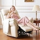 AIRSKY Genuine Leather Recliner Chair, The Recliner Chairs for Adults Made from Top-Grain Leather, Cold-Region Larch Wood Theater Seating, Bedroom, R1,Beige/Orangish Yellow (Beige, 22.8")