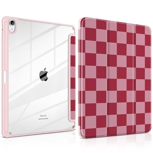 TWOLSKOO Hybrid Slim Case for iPad Air 13-inch (M4 2026 / M3 2025 / M2 2024) - Built-in Pencil Holder, Shockproof Cover, Clear Transparent Back Shell, Lightweight Protective Case, Pink Checkerboard