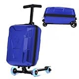 MOMOKOVA 2-in-1 Folding Scooter Luggage for Kids & Adults, 3-D Hardshell Ride-On Scooter Suitcase with Adjustable Handle & Silent Wheels, Lightweight Travel Suitcase for Children Teens