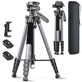 CAMBOFOTO 74″ Aluminum Camera Tripod – Heavy‐Duty Professional Tripod Stand for DSLR & Mirrorless Cameras, Smartphones & GoPro – Lightweight Travel Tripod with 360° Pan Head & Phone Mount