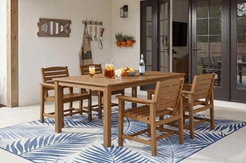 Patio Kingdom Perli™ 5-Piece Outdoor Dining Set, All-Weather HDPE Patio Furniture with 4 Armrest Chairs and Rectangular Table, UV-Resistant 4-Person Set for Deck, Backyard, Brown
