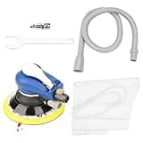 5 in 6 in Round Sander Vacuum Cleaner Pneumatic Polishing Machine, Air Polisher with Long Vacuum Pipe and Dust Storage Bag for Metal Wood Stone Auto Detailing (6 Inch (153mm ID, 5mm Thickness))