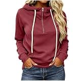Womens Oversized Sweatshirts Half Zipper Hoodies Pullover Fall Casual Wine