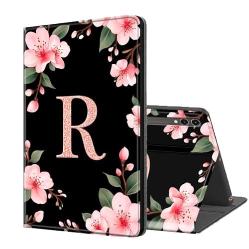 ETLKJVBL for Samsung Galaxy Tab S10 Ultra Case 14.6 Inch, Auto Sleep/Wake, Pink Flowers and Glittery R Multiple Angles Viewing Folio Stand Case for Samsung Galaxy Tab S10/ S9/ S8/ Ultra