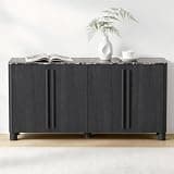 65" Sideboard Buffet Cabinet with Storage, Faux Marble Top Credenza with Adjustable Shelves, Curved Accent Cabinet with Round Legs for Dining Room, Living Room, Entryway, Coffee Bar, Black Grey