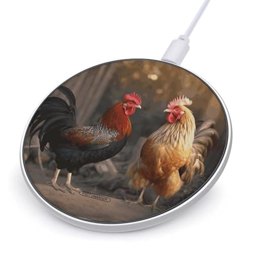 Rooster and Chicken Wireless Charger with Aluminum Alloy Frame Qi Certified Fast Wireless Charging Pad 10W Charging Station Portable Phone Charger for All Wireless Charging Phone