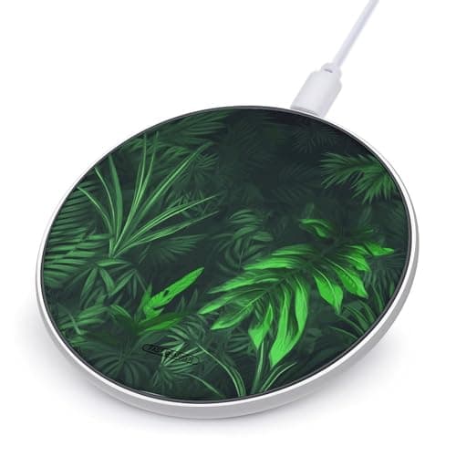 Green Tropical Jungle Plant Wireless Charger 10W Max Fast Wireless Charging Pad Lightweight Charging Station Portable Ultra Slim Charger Mat for Most Phone for Travel Home Office Desk