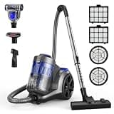 HawKam 1700W Canister Vacuum Cleaner, 45Kpa Bagless Vacuum Cleaner, Multi-Cyclonic Filtration, 2 Anti-Allergen HEPA Filters, 3.5QT Dust Cup, 4 Tools, Corded Vacuum for Hard Floor, Pet Hair, Wisteria