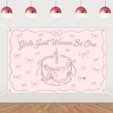Girls Just Wanna Be One Backdrop - Bow 1st Birthday Decorations for Girl, Bowtiful One Birthday Decoration Banner, One Bowtiful Girl Party Supplies, Pink Coquette First Bday Photo Background 5 * 3ft