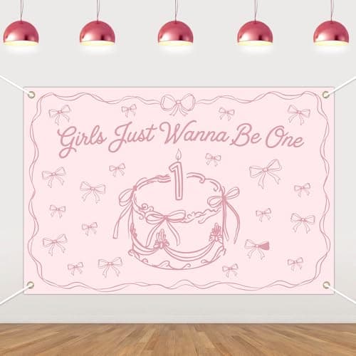 Girls Just Wanna Be One Backdrop - Bow 1st Birthday Decorations for Girl, Bowtiful One Birthday Decoration Banner, One Bowtiful Girl Party Supplies, Pink Coquette First Bday Photo Background 5 * 3ft