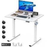 Xyndyx 32" Small Electric Rolling Standing Desk Adjustable Height, Mobile Sit Stand up Desk with Lockable Casters for Home Office & Computer Workstation, Splice Board, 2 Hooks, White Frame/White Top