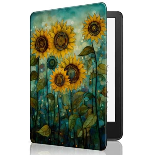 CAPAUNVDA for Kindle Paperwhite 11th Generation Case 6.8 Inch 2021 Slim Leather Stand Cover with Auto Sleep/Wake for Signature Edition 2021 Released,Art Sunflowers