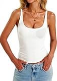 Built in Bra Tank Tops for Women Adjustable Straps Camisole Tops Square Neck Seamless Summer Going Out Tops Padded Base Layer White