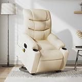 HBFDSFG Electric Stand Up Massage Recliner Chair for Elderly with Power Lift, 6 Massage Points, Cup Holders and Side Pocket, Cream Fabric