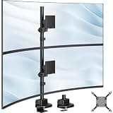 monTEK Heavy Duty Dual Monitor Stand for 24–57 Inch Screens, Vertical Stacked Monitor Mount Desk Stand, Supports up to 59.4 lbs per Arm, Topside C-Clamp/Grommet Base, VESA 200x200