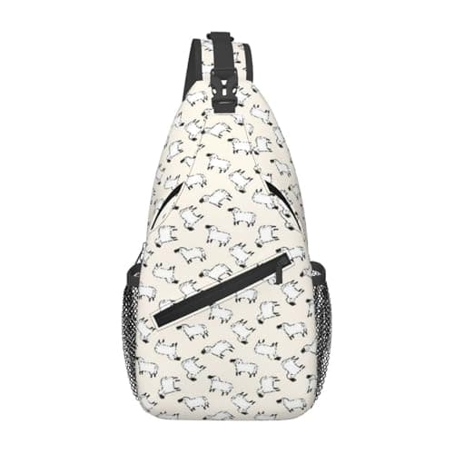 Sheep Cartoon Style Funny Animals Chewing Green Weed Farm Wildlife Themed Pattern Men'S Crossbody Chest Bag, With Padded Strap, Large Capacity For Ipad Tablet Travel Work