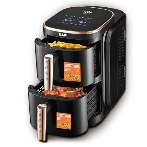 Large-capacity 12-liter home-use dual-basket air fryer that can cook two dishes at once; features a compact, stackable design for baking, grilling, dehydrating, and more