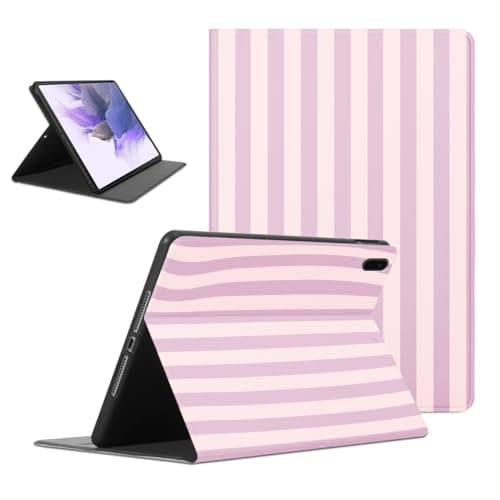 Mrtponk Classic Striped Tablet Case for Samsung Galaxy Tab A SM-T590 10.5", Fashion Pink Purple Stripe Vertical Stripes Geometric Line Cover Soft TPU Protective PU Flip Holder Cases for Girl Women