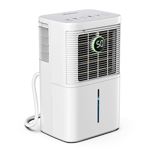 HOGARLABS 50 Pint Smart Dehumidifiers for Home and Basements, with 3 Working Modes, Overflow Protection, and Auto Shut off Restart. Ultra Silent Dehumidifier with Drain Hose (25 Pints)