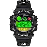 Dayllon Kids Digital Watch,Boys Digital Outdoor Sport Waterproof Watch,with Calendar 12/24H Alarm 7 Colorful Backlight Stopwatch Wristwatch for 3-15 Years Old-1451 Black