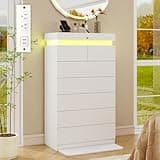 Vipbear White 6 Drawer Dresser with LED Light and Power Outlet, Modern Chest of Double Deep Drawers Large Storage Cabinet for Bedroom, Closet, Living Room