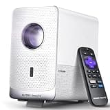 Aurzen Roku TV Smart Projector with Wifi and Bluetooth, D1R Cube Roku Streaming Experience Built-in, Sealed Optical Engine, 1080P FHD, DoIby Audio,Portable Mini Projector for Soccer Game/Outdoor Movie