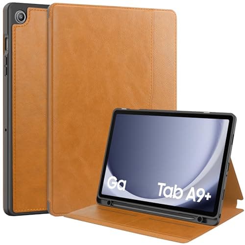FONREST PU Leather Flip Folio Case for Samsung-Galaxy-Tab-A9+Plus 11'' 2023 (SM-X210/X216/X218) with Multi Angles Stand Pocket Card Slots Stylus Holder Soft TPU Back Cover Auto Sleep/Wake (Brown)