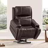 Power Lift Recliner Chair for Elderly with Heat and Massage Genuine Leather Electric Recliner Chair with Cup Holder Removable Lumbar Pillow for Living Room(Brown)