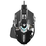 EWEADN G5 Wired Gaming Mouse with Adjustable Tail, 12800 DPI Programmable Computer Mouse with RGB Backlit, 9 Macro Buttons, Rapid Fire Key & Aluminum Base Ergonomic PC Mice for Laptop, PC-Black&White