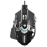 EWEADN G5 Wired Gaming Mouse with Adjustable Tail, 12800 DPI Programmable Computer Mouse with RGB Backlit, 9 Macro Buttons, Rapid Fire Key & Aluminum Base Ergonomic PC Mice for Laptop, PC-Black&White