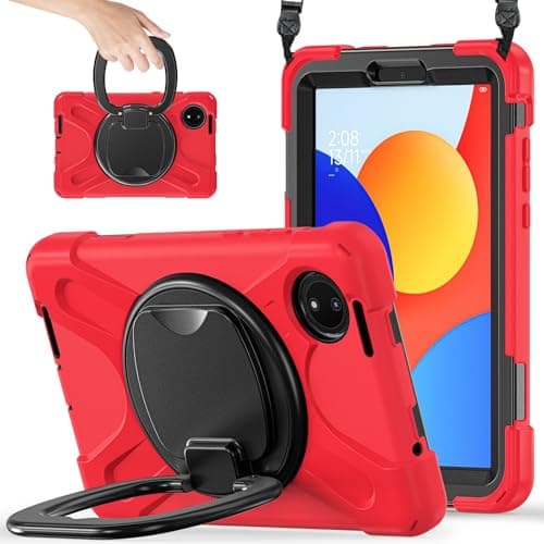 yixinA Case for Xiaomi Redmi Pad SE 8.7inch Released 2024,Heavy Duty TPU Shockproof Kids Case,360 Degree Rotating Multi-Function Grip Bracket+Shoulder Strap Rugged Cover(Vermelho)
