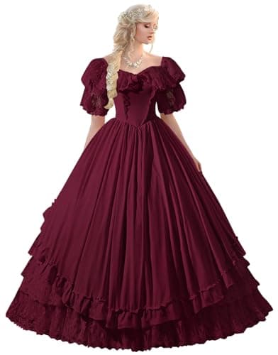 Ftupza Lace Gothic Wedding Dress Elegant Burgundy Victorian Dresses for Women Tiered Layered Prom Dress 3D Flower Ball Gown 0