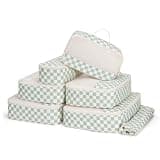Narwey 7 Set Checkered Packing Cubes for Travel Kids Women, Durable Packing Organizer Bags for Carry on Suitcase Luggage Travel Essentials Accessories (Mint Green Checkerboard)
