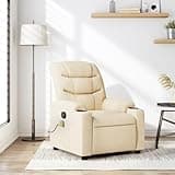 KHNLGFR Manual Reclining Chair with 6 Massage Points, Cream Fabric Upholstered Massage Recliner, 135 Degree Recline with Cup Holders and Side Pocket