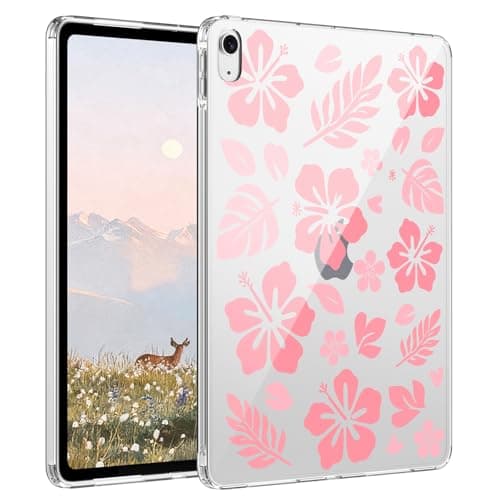 Idocolors Floral Clear Case for iPad (A16) 11th Gen 2025 11-inch/10th Gen 2022 10.9 inch, Lightweight Anti-Scratch Slim TPU Bumper Hard Acrylic Back Tablet Cover for Women, Hibiscus-Pink