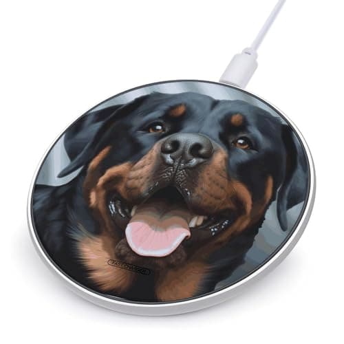 Rottweiler Dogs Tongue Head Wireless Charger 10W Fast Charging Pad Anti-Slip Qi Certified Wireless Charging Pad Charging Station Portable Phone Charger for All Wireless Charging Smartphone