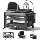 Pamo Babe Pack and Play with Bassinet - 7 in 1 One-Step Setup Bedside Crib, Portable Playpen, Travel Crib, Baby Playard with Diaper Changing Station, Toy Bar & Large Storage Bag
