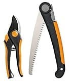 Fiskars Folding Saw & Pruner Set, Garden Clippers and Hand Saw Combo for Pruning & Cutting, Bypass Pruning Shears with Low-Friction Coated Steel Blade, Folding Saw with Power Tooth Triple Grind Blade