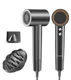 Hair Dryer, 1400W High-Speed Motor (110,000 RPM) for Fast Drying in 1-5 Minutes, 3 Heat/Cool Settings, 49dB Low Noise, 1.5 Billion Plasma Ion Technology, Portable Travel Design (Light Gray)