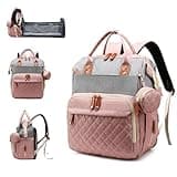 Lamroro Diaper Bag Backpack with Changing Station, Waterproof Large Capacity, Baby Bag for Mom & Dad, 18 Pockets+USB Port, Foldable Changing Pad, Travel Backpack for Newborn Essentials, Baby Gift