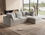 ohllob 110" Cloud Sectional Couches for Living Room, Boneless L-Shape Couch with Ottoman, 3 Seater Modular Sectional Sofa, Light Grey