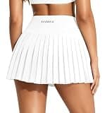 YEOREO Ease Womens Pleated Tennis Skirt Built in Shorts with Pockets 2 in 1 A-Line Skirt High Waist Workout Golf Skorts White M