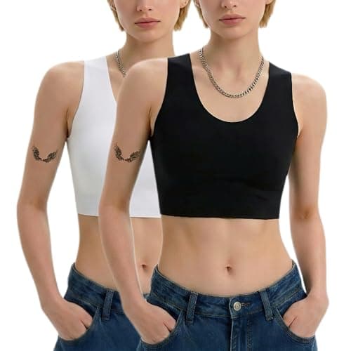 Black Cherry Seamless Chest Binder - FTM Transgender Compression Vest, Breathable, Invisible Tomboy Binder Top (Medium, Black+White)