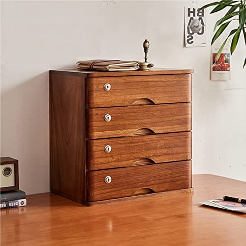 FKHFTI Desktop File Cabinet - with Lock Flat File Cabinet Storage, Solid Wood Storage Box, Desktop Drawer Cabinet, Wooden File Cabinet/Desktop Storage Cabinet/Data Cabinet, 1/2/3/4 Tier