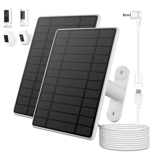 2 Pack Solar Panel for Ring Camera, 6W Solar Charger for Ring Stick Up Cam Plus/Pro & Spotlight Cam Battery Series, 360° Retractable Bracket,10ft Cable with Ring Barrel Plug to USB-C Adapter,White