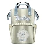 Vintage Elegance Personalized Name Diaper Backpack, Watercolor Ribbon Striped Nappy Travel Bag, New Mom Gift for Baby Shower