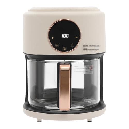 4.44QT Glass Air Fryer, 360°Viewable Airfryer White Air Fryer with Transparent Fry Bowl 8 Preset Modes Airfryer for Home Kitchens, Restaurants, Family Gatherings and Food Stalls